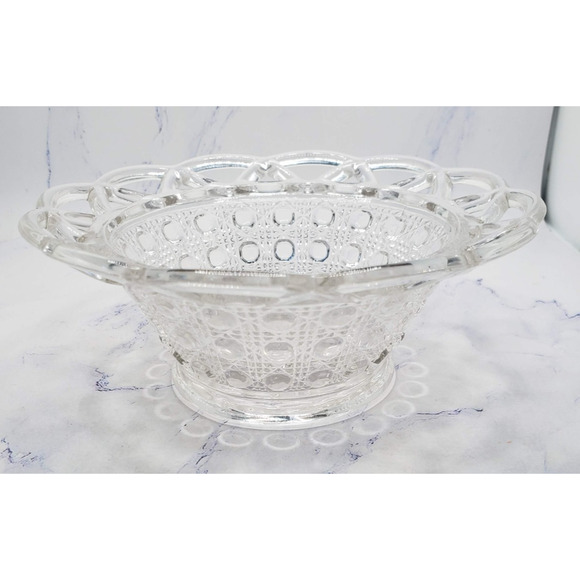 Vintage Imperial Clear Glass Button Open Lace Candy Bowl - Picture 4 of 11